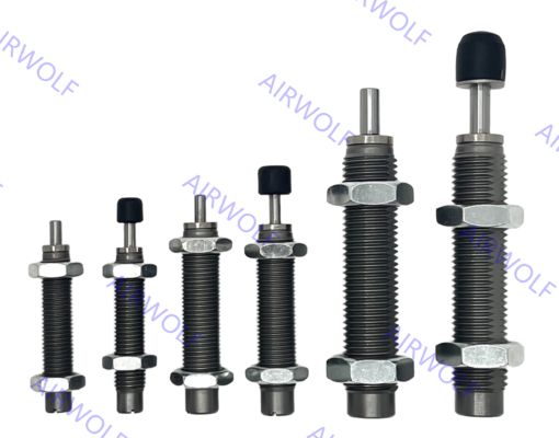 Bộ giảm xóc bằng thép carbon dòng SMC RB với nhiệt độ làm việc -10~+80℃ và tốc độ va chạm từ 0.3 đến 5.0m/s để bảo vệ khỏi va đập